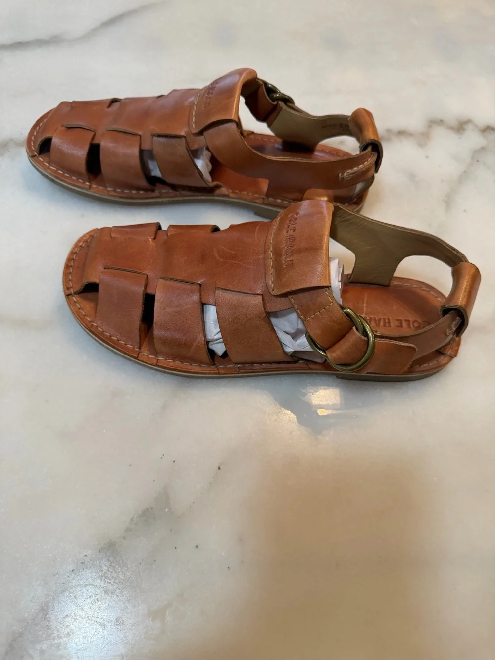 Cole Haan Tan Leather Woven Strap Sandals